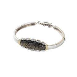 Pulsera plata, oro 9k, obsidiana, zirconitas