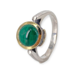 Anillo plata, oro 9k, malaquita