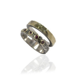 Anillo Styliano plata oro rodonitas