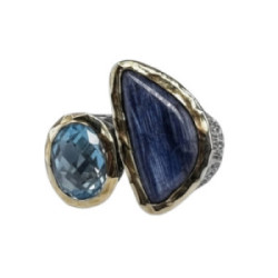 Anillo de plata y oro 9k pietersita y cuarzo