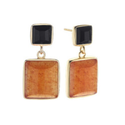 Pendientes Alba, plata, onyx y aventurina roja, facetas especiales, dorado, 2,5 cm