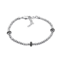 Pulsera Links, cadena PLATA, bolas y adornos de pave de black circonita, 17* 3 cm