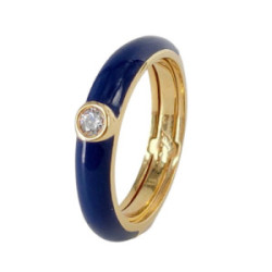 Anillo plata dorada esmalte azul marino