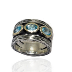 Anillo plata oro topacios azules