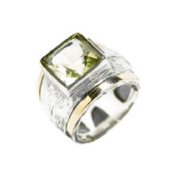 Anillo plata, oro, cuarzo dorado