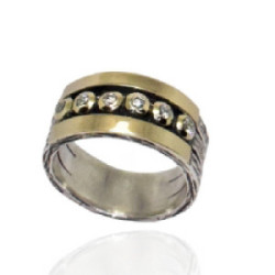 Anillo plata, oro 9k, diamantes lab